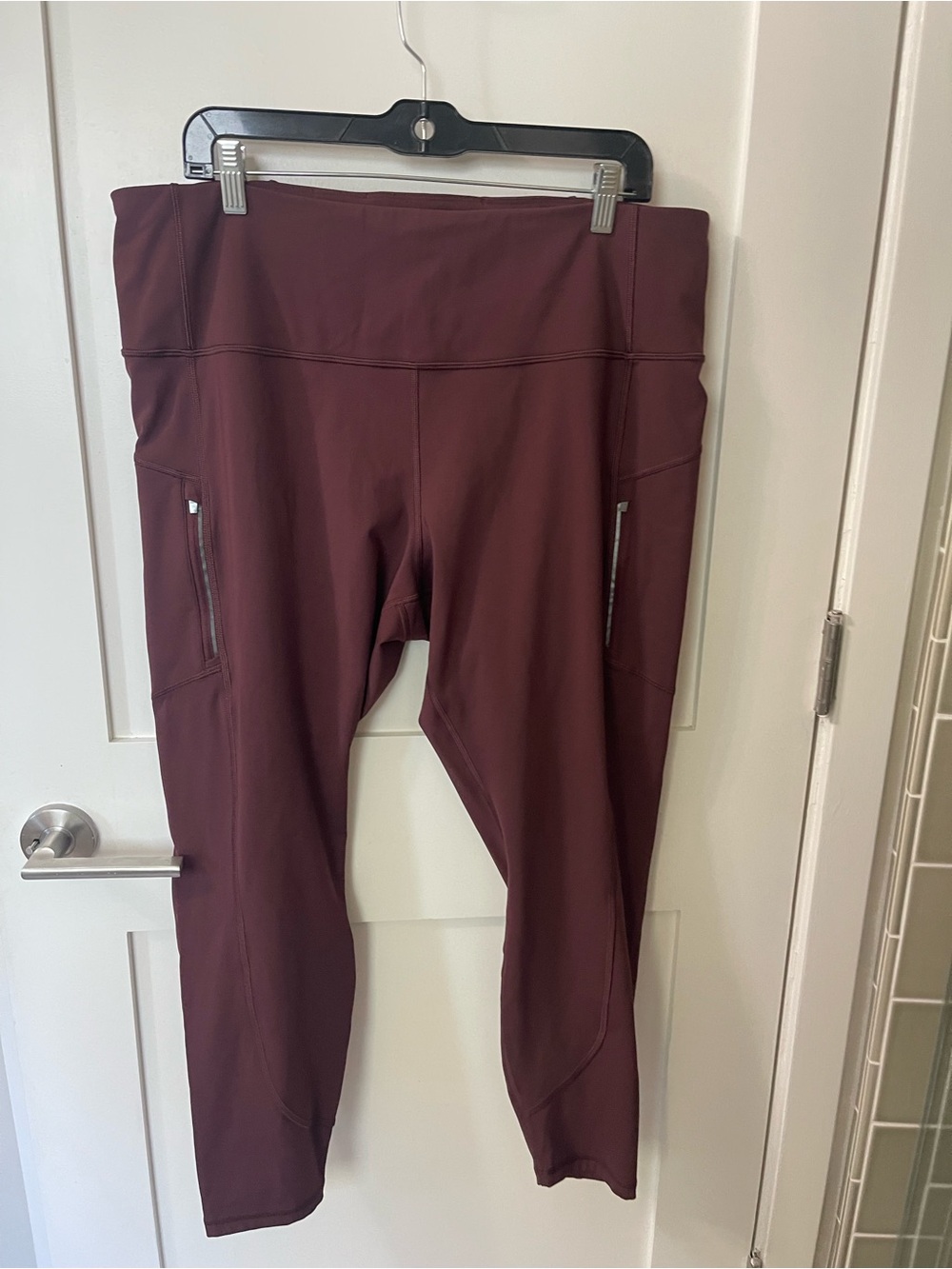 Athleta Burgundy High-Rise Leggings with Side Zip Pocket